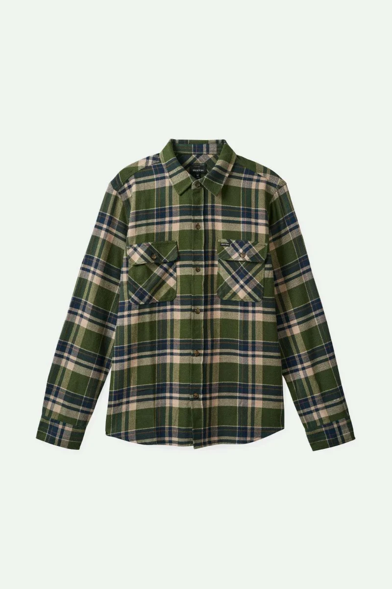 bowery long sleeve flannel shirt cypress green navy white