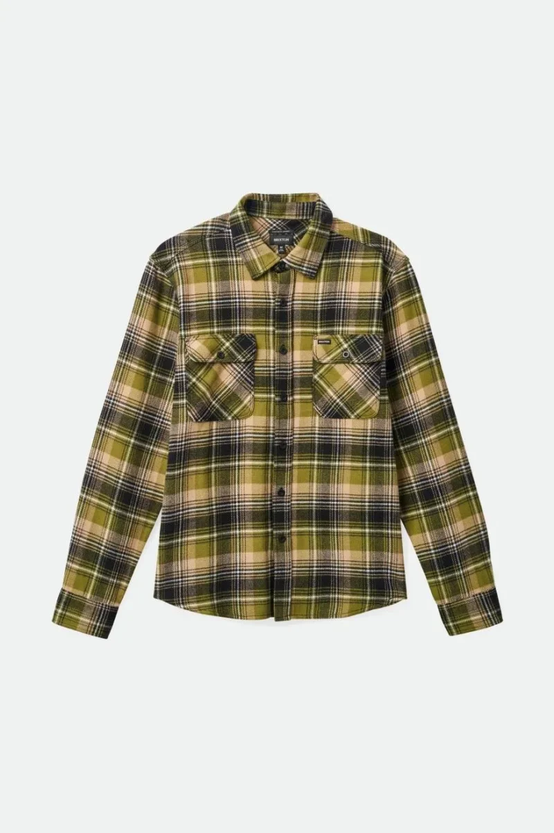 bowery long sleeve flannel shirt green kelp sand black