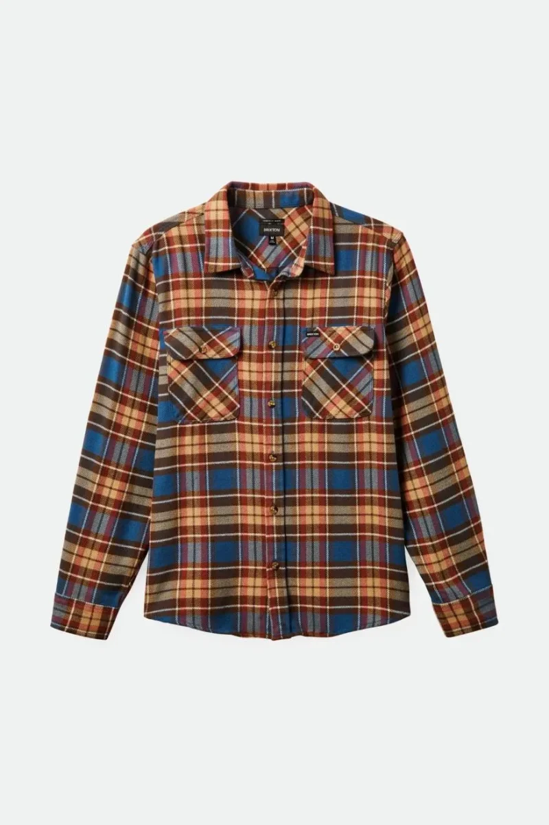 bowery long sleeve flannel shirt ocean blue palm desert sand