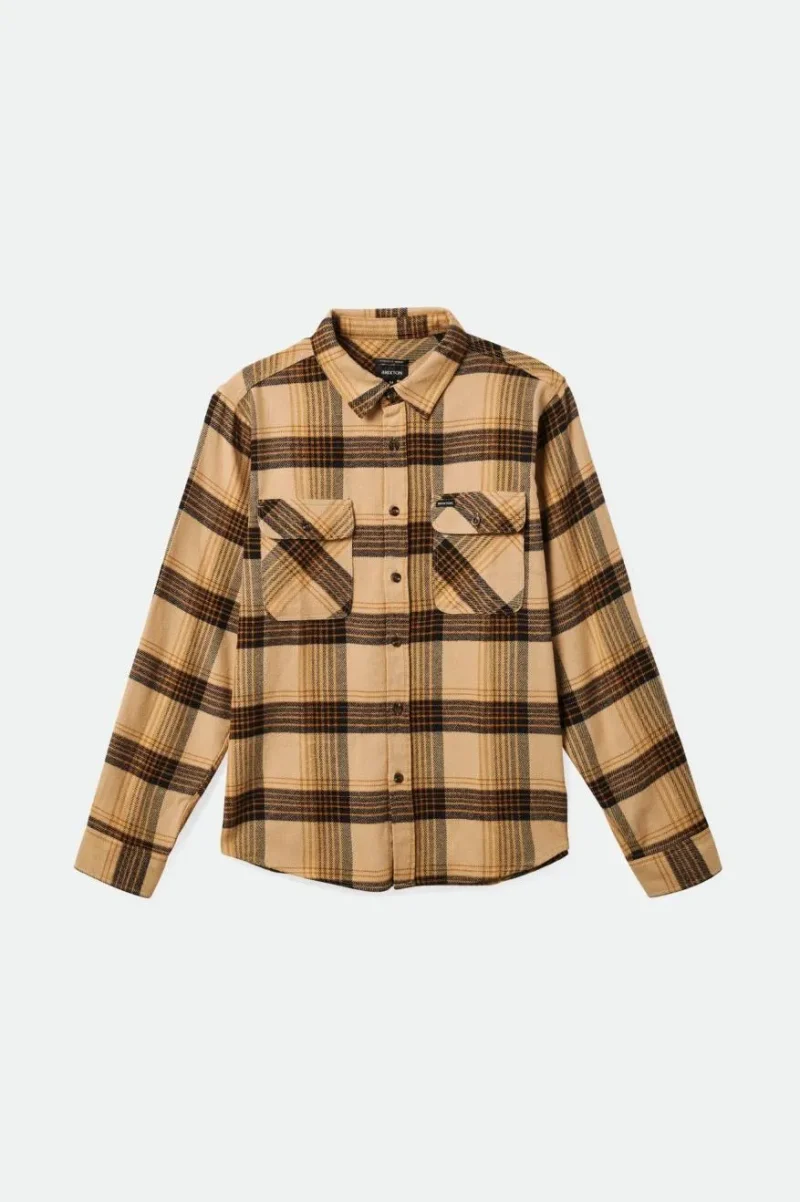 bowery long sleeve flannel shirt sand black