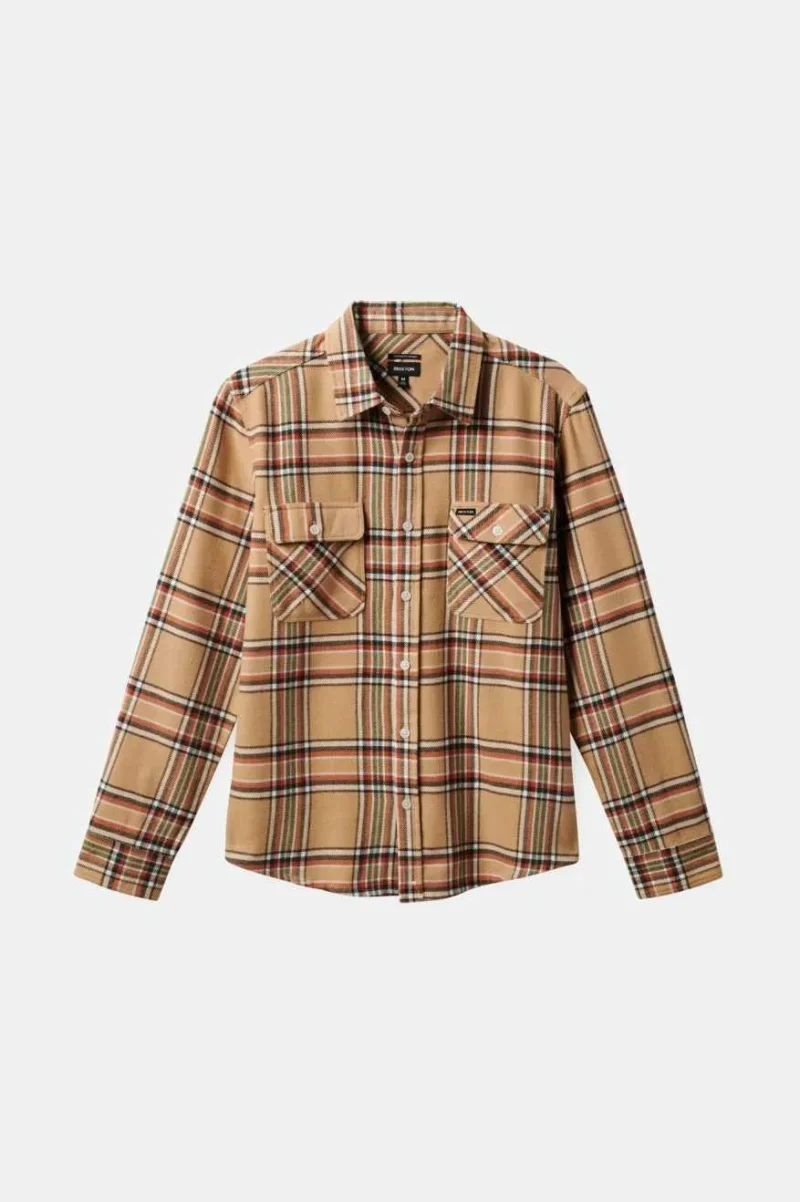 bowery long sleeve flannel shirt sand white terracotta