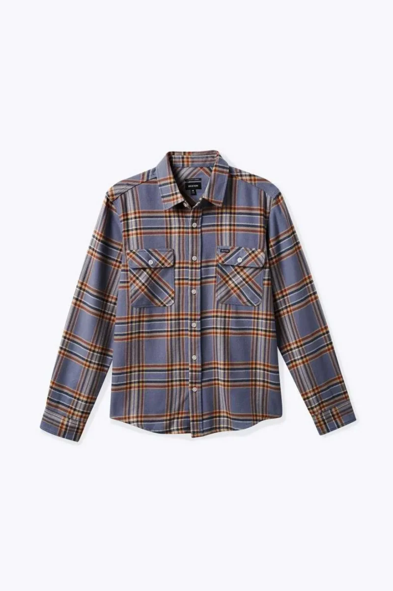 bowery long sleeve flannel shirt stonewash blue sand