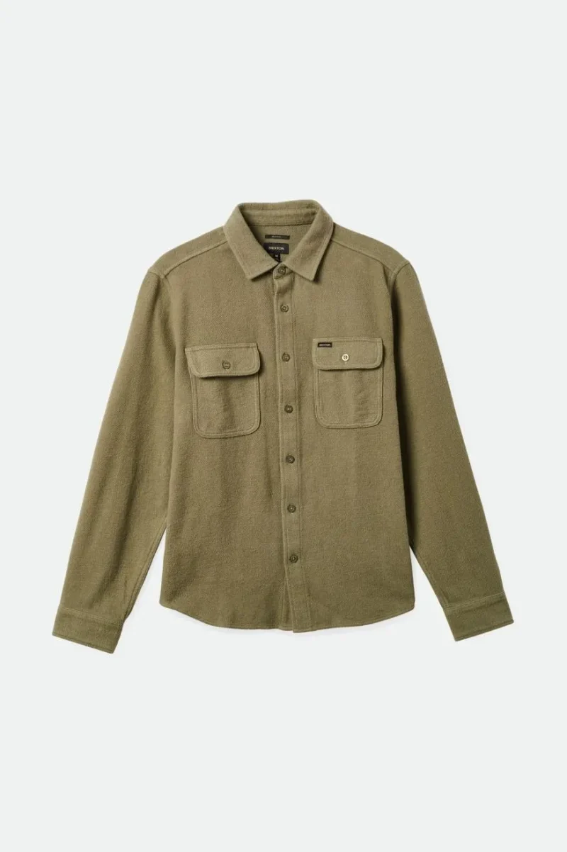 bowery olive loop twill overshirt textured long sleeve