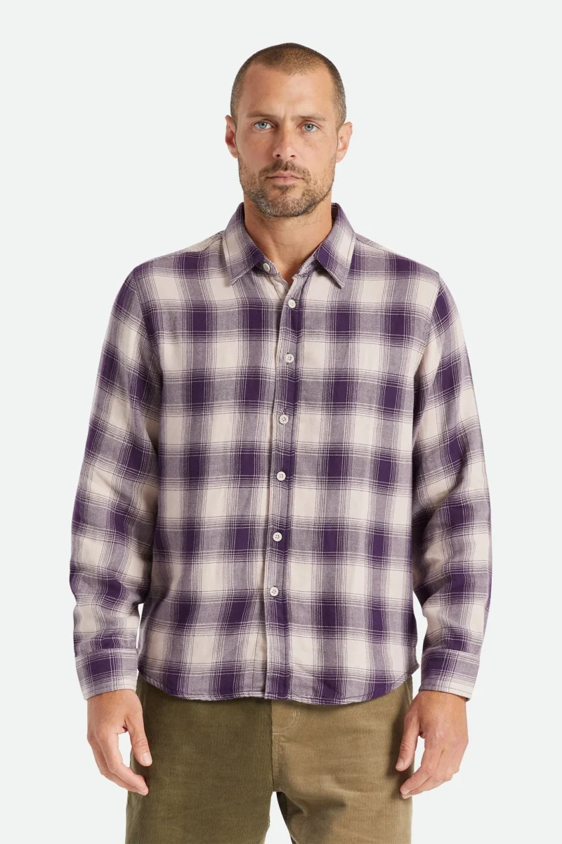 bowery soft weave long sleeve shirt purple beige