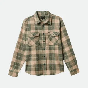 bowery stretch waterproof long sleeve flannel shirt trekking green oatmilk