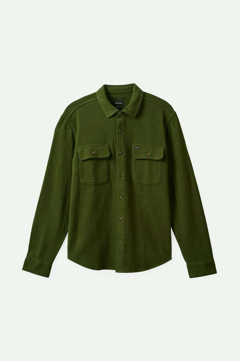 bowery textured loop twill long sleeve overshirt cypress green