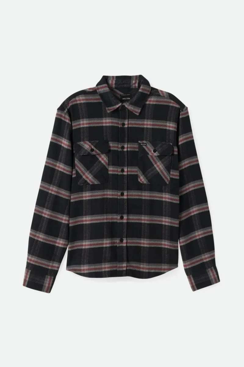 bowery water resistant long sleeve flannel black charcoal red