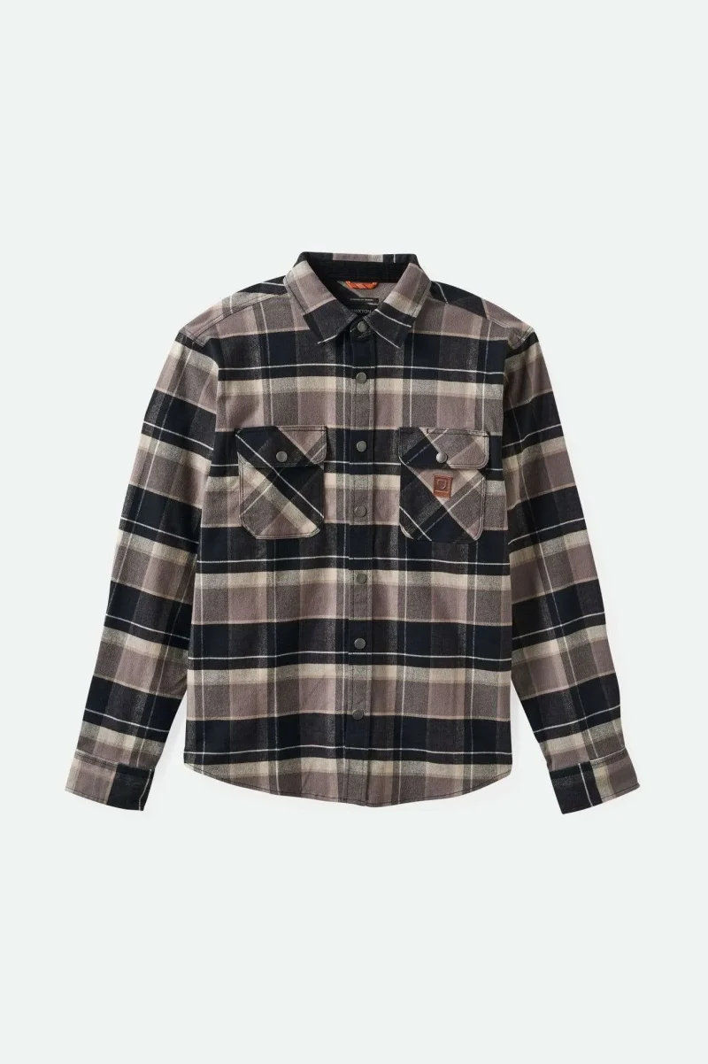 bowery water resistant stretch flannel shirt black charcoal beige