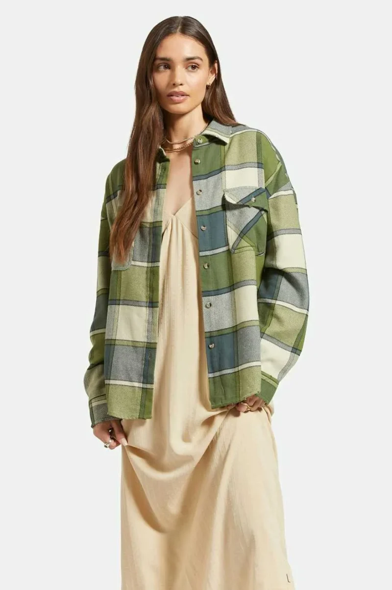 bowery women s classic long sleeve flannel blue mirage dill plaid