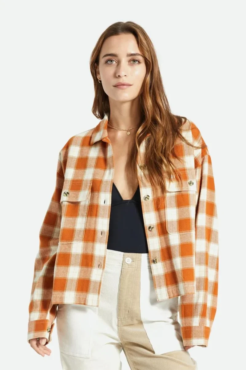 bowery women s flannel shirt caramel dove