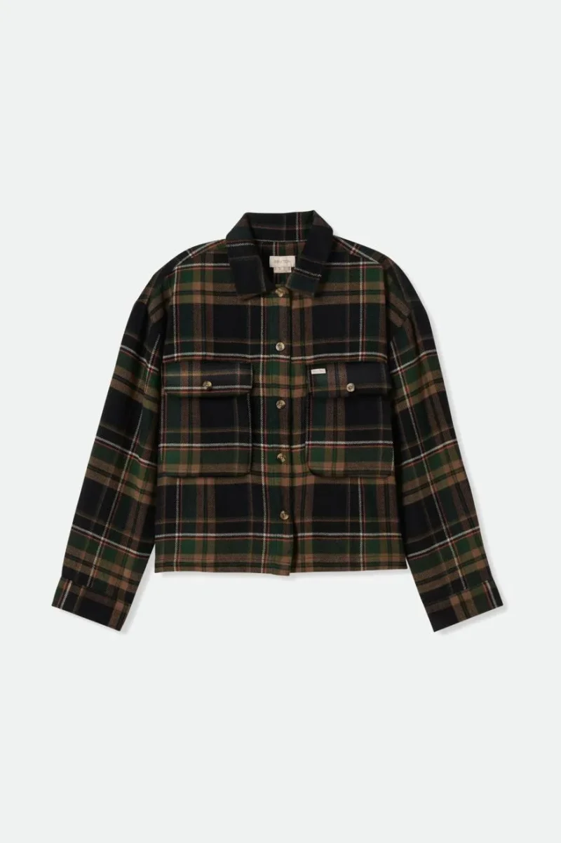 bowery women s long sleeve flannel shirt black green