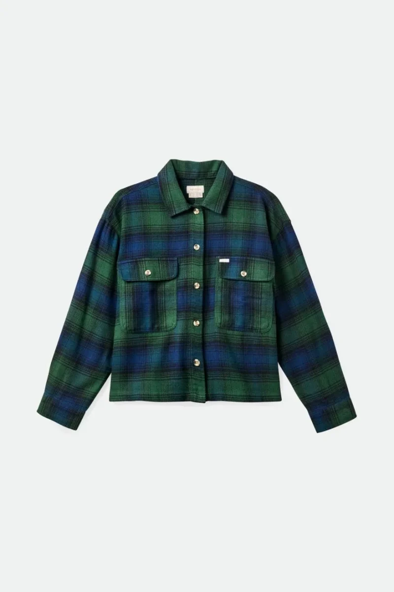 bowery women s long sleeve flannel shirt pine needle deep sea