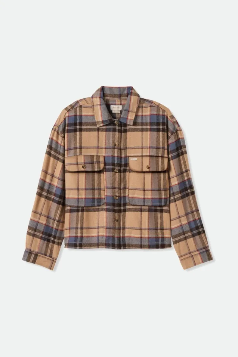 bowery women s long sleeve flannel shirt sesame flint blue