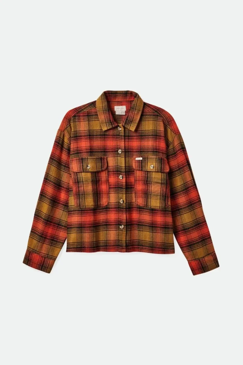 bowery women s long sleeve flannel shirt washed copper barn red