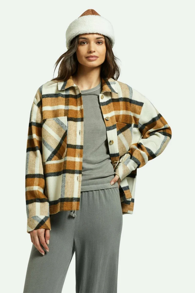 bowery women s soft brushed long sleeve flannel washed copper