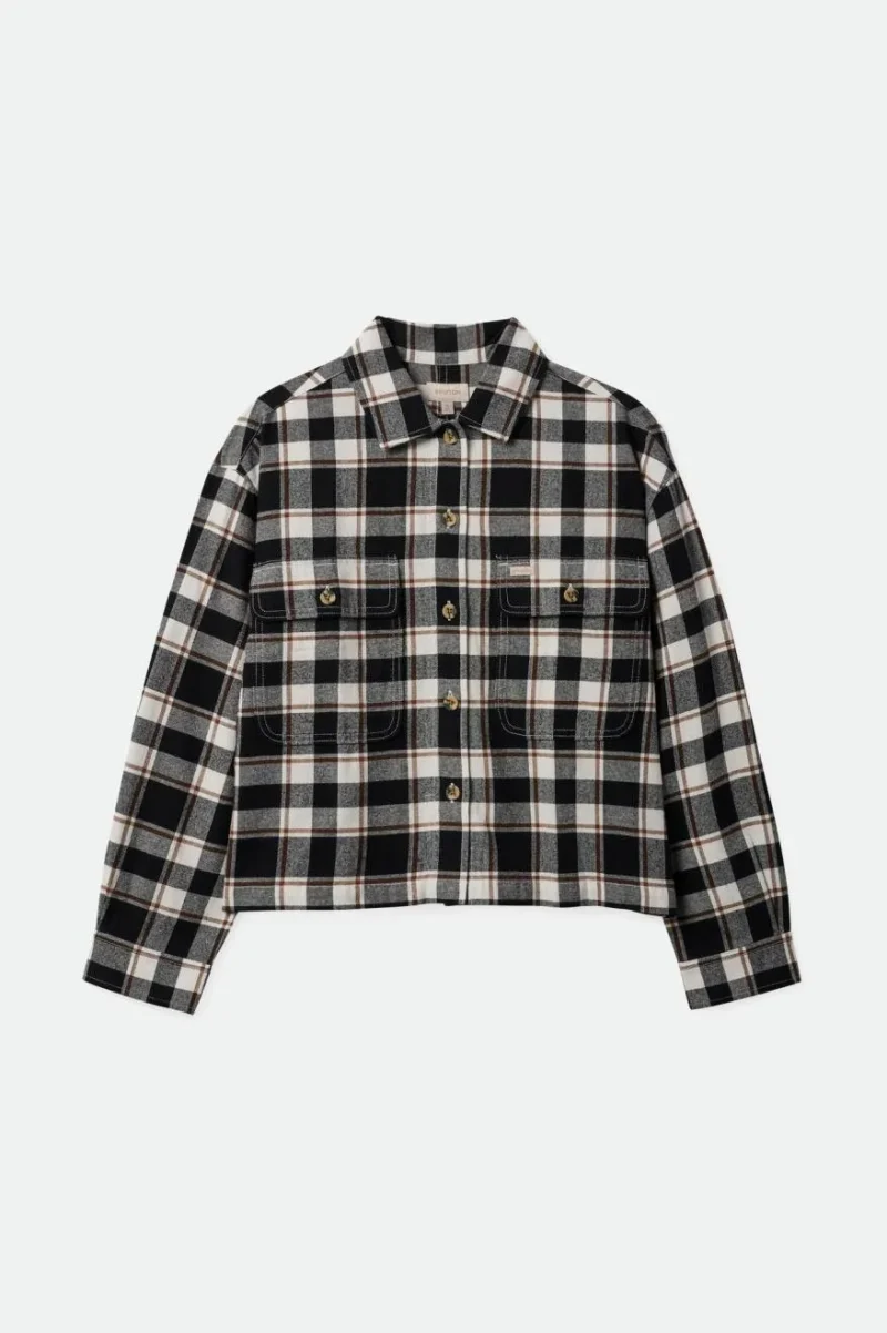 bowery women s soft lightweight long sleeve flannel black off white