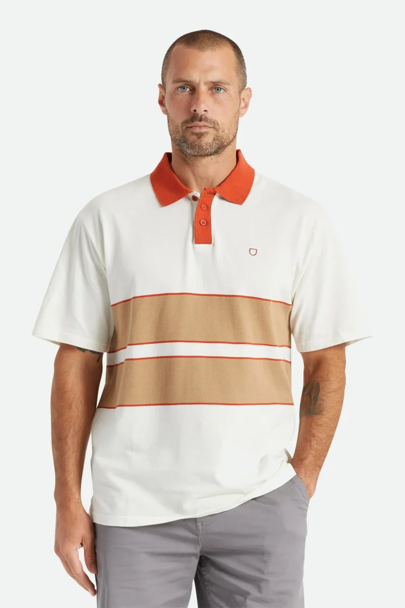 boxy s s polo knit shirt off white tan