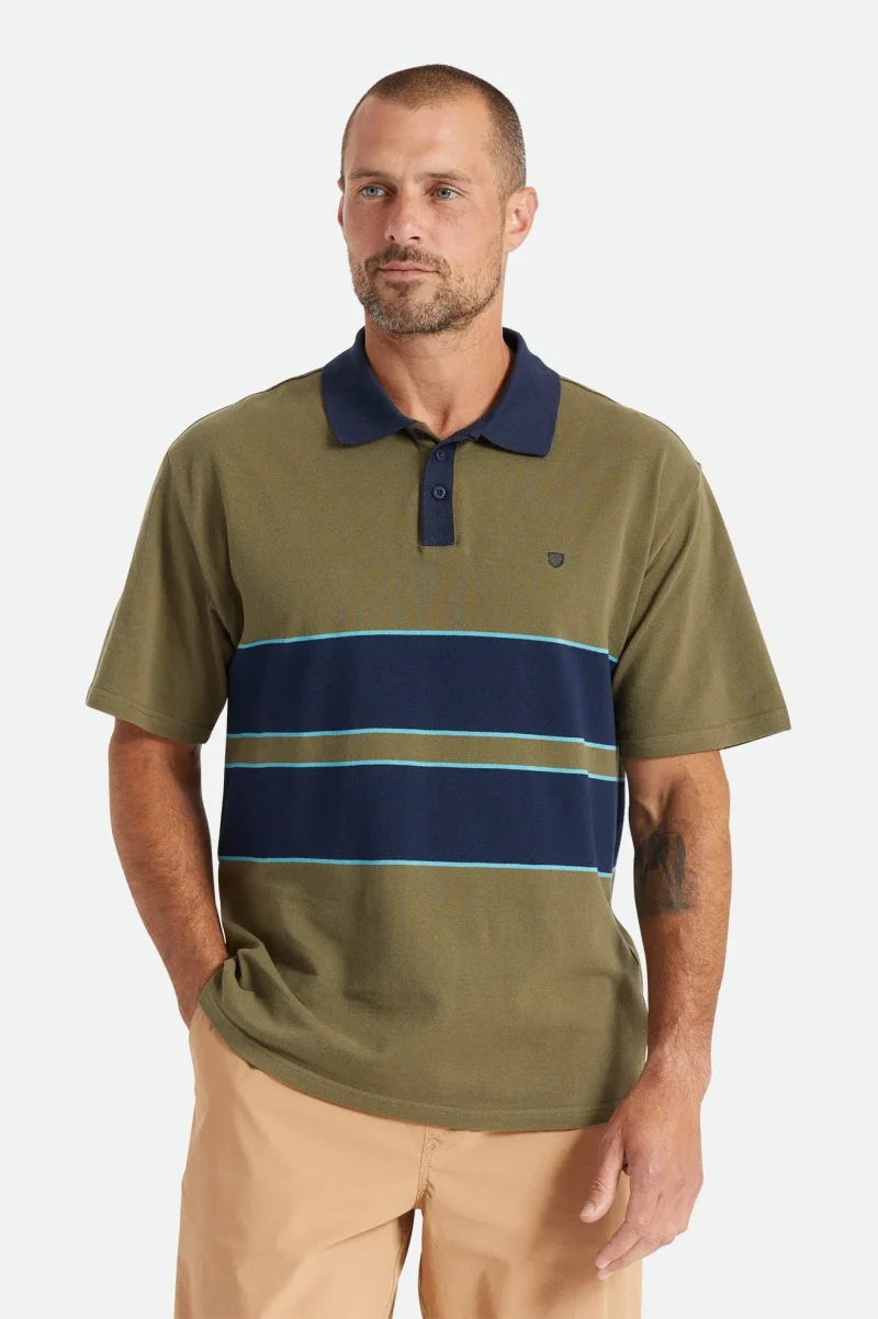 boxy shield polo shirt olive navy