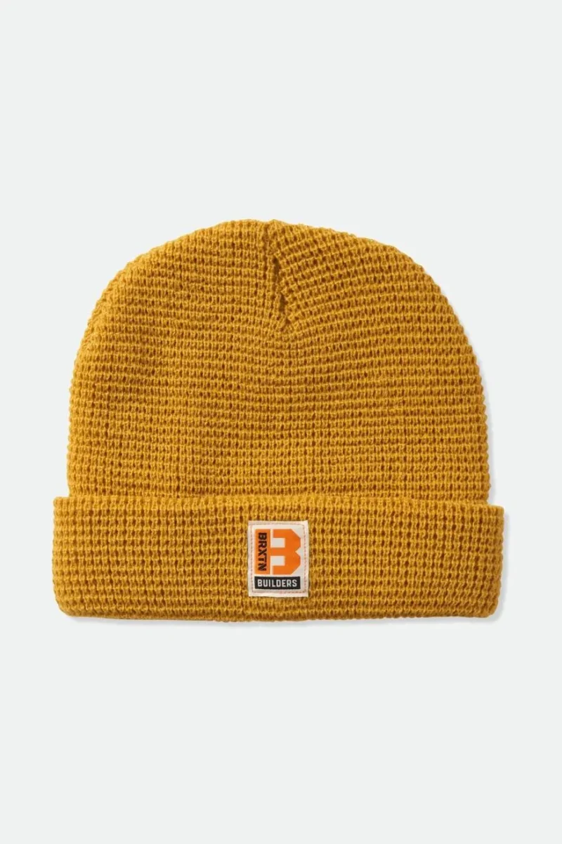 bright gold waffle knit beanie for builders