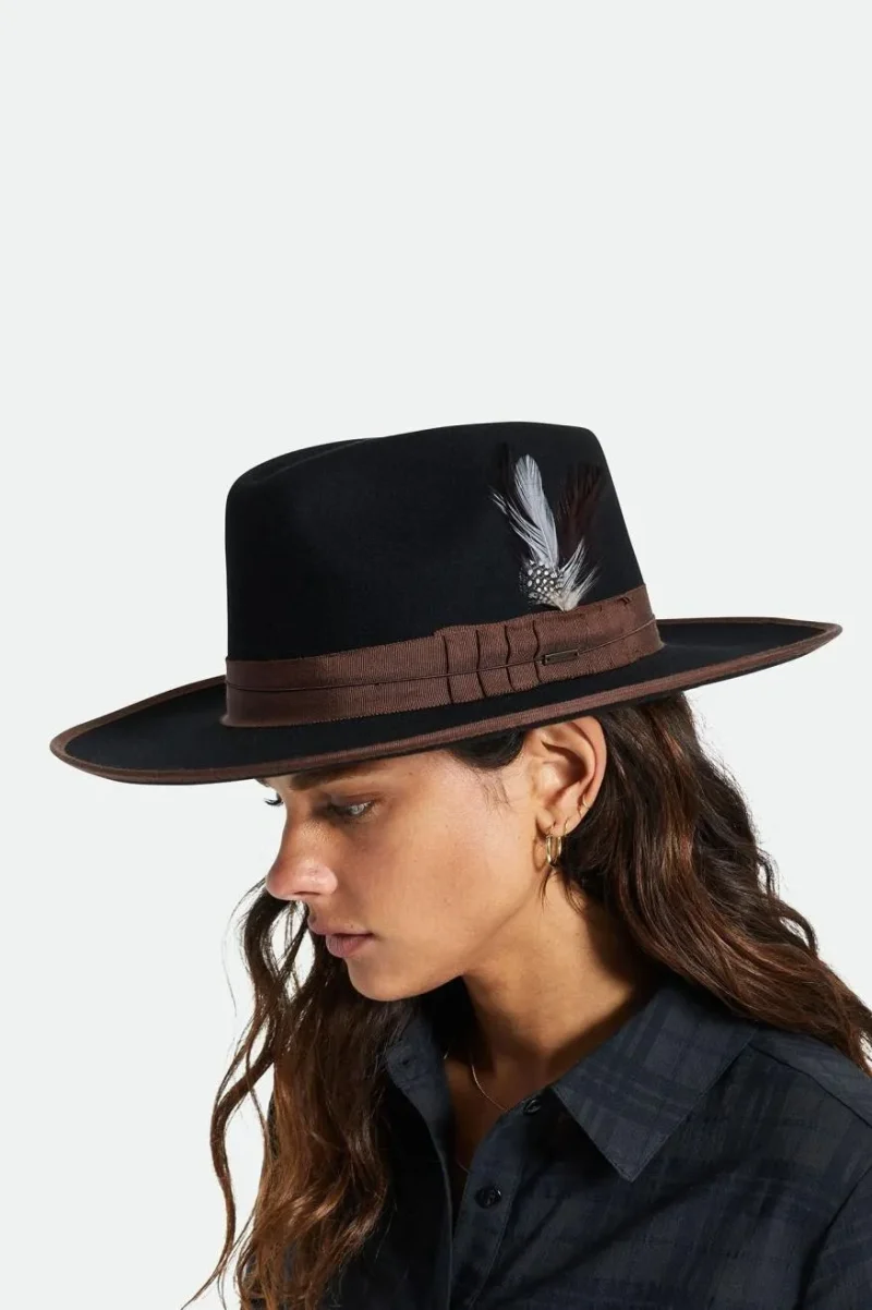 brixton feather hat burnt henna black