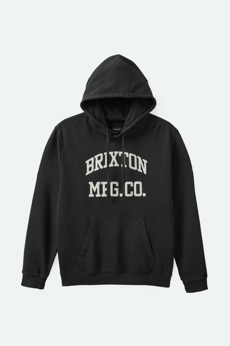 broken in varsity hoodie worn black wash