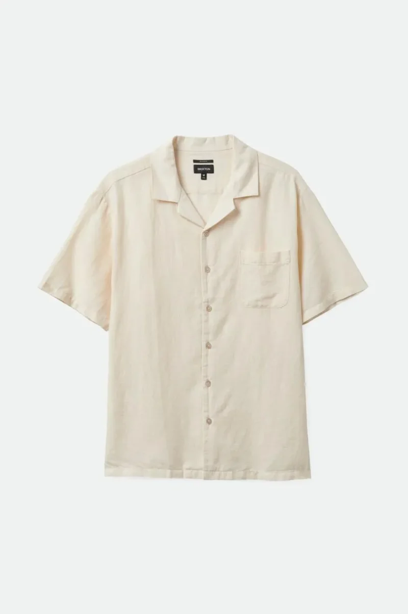 bunker linen blend short sleeve camp collar shirt white