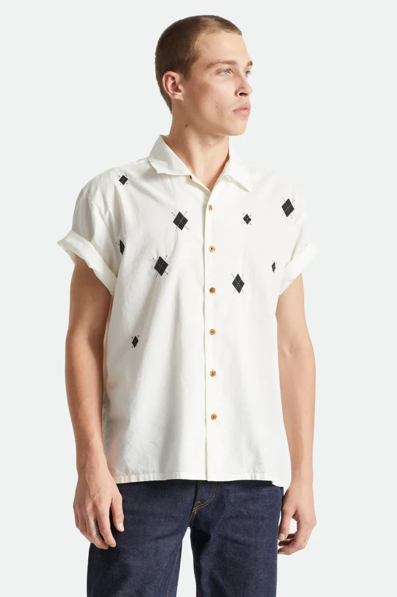 camp reserve off white black summer woven shirt