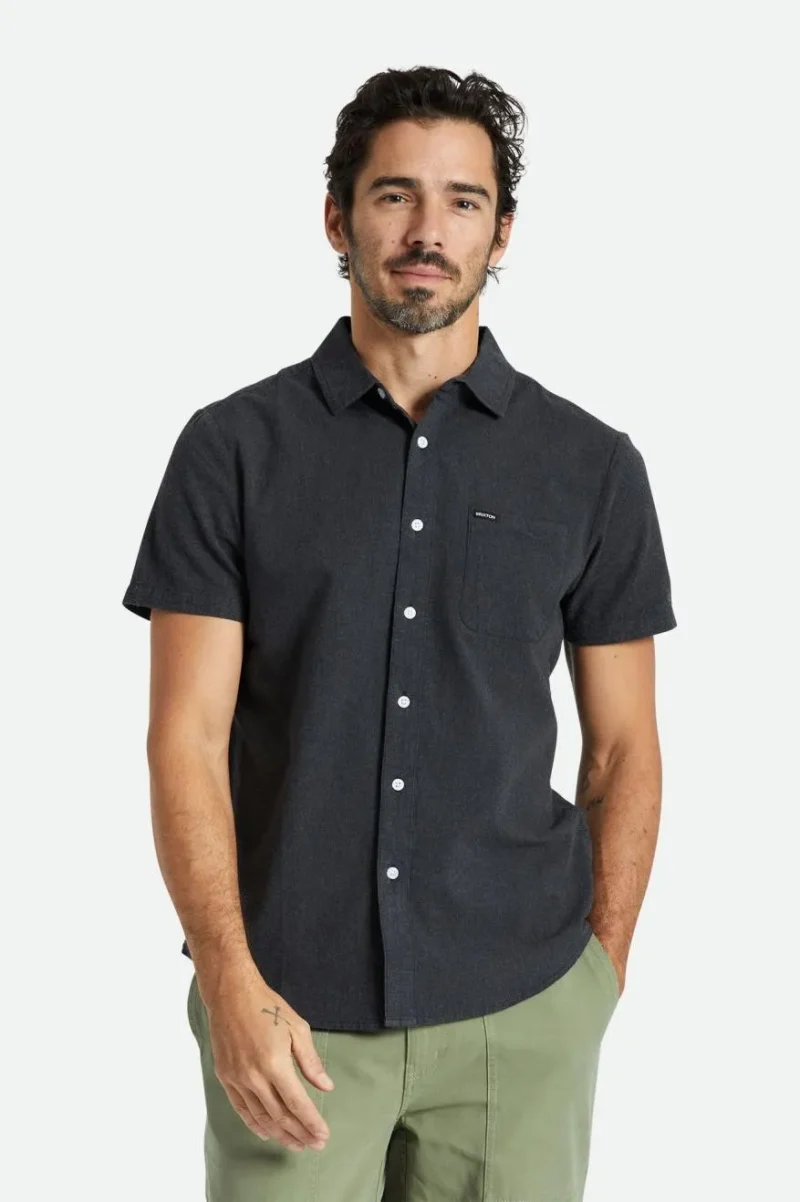 charter heather black textured weave short sleeve shirt