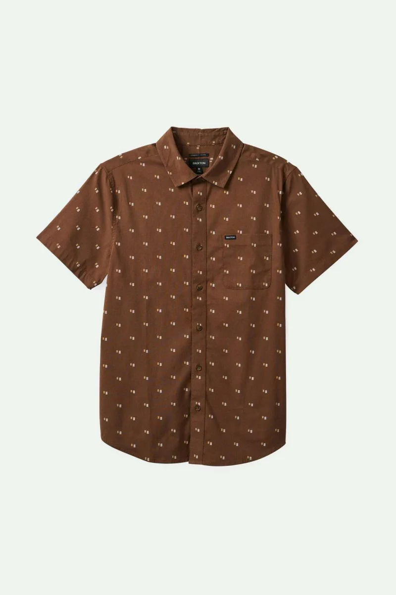 charter pinecone brown woven shirt tipping square print