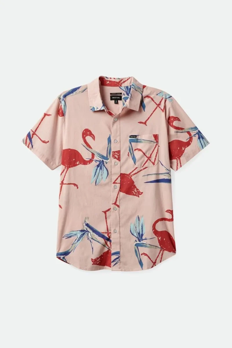 charter print summer woven shirt coral pink dusty cedar canal blue