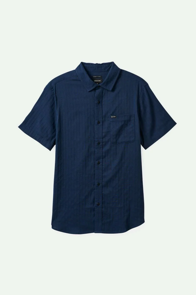 charter stripe washed navy black s s woven shirt