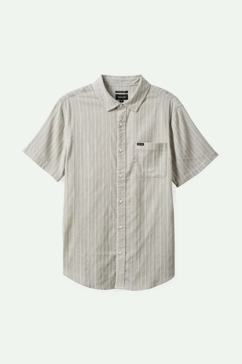 charter stripe woven shirt off white cinder grey