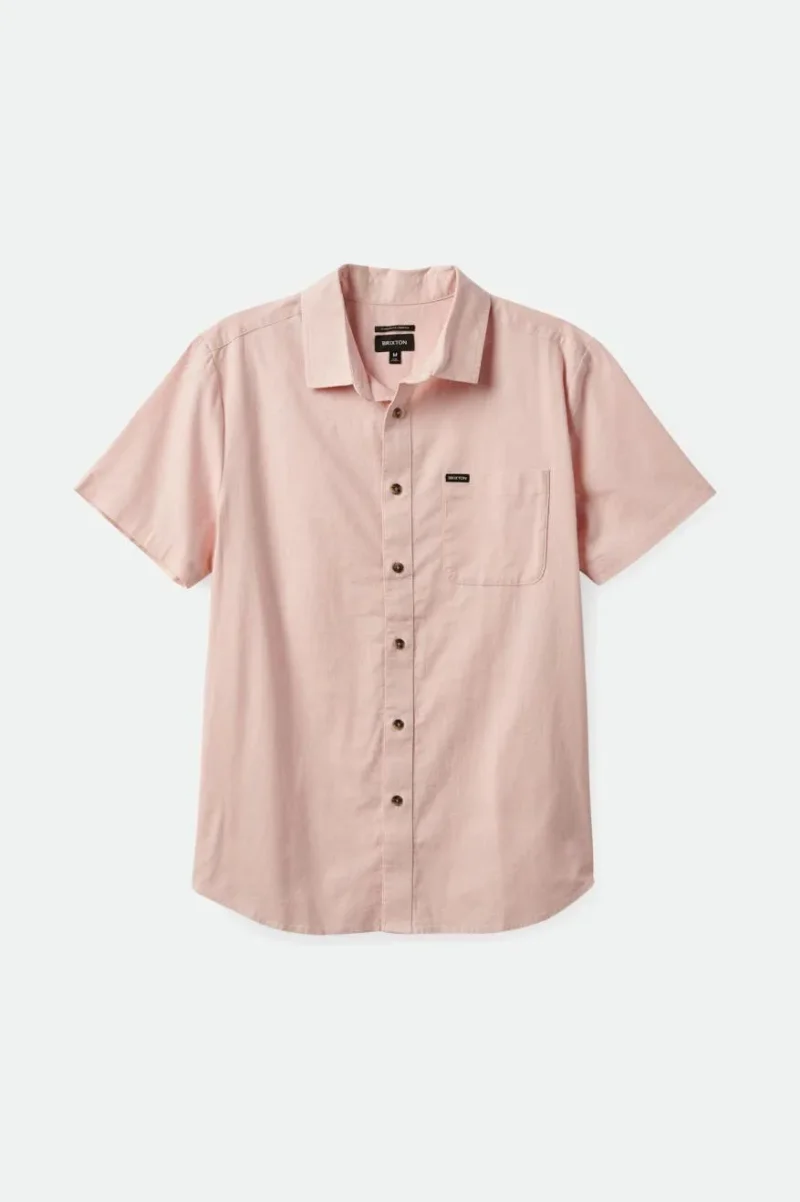 charter textured weave s s coral pink woven shirt