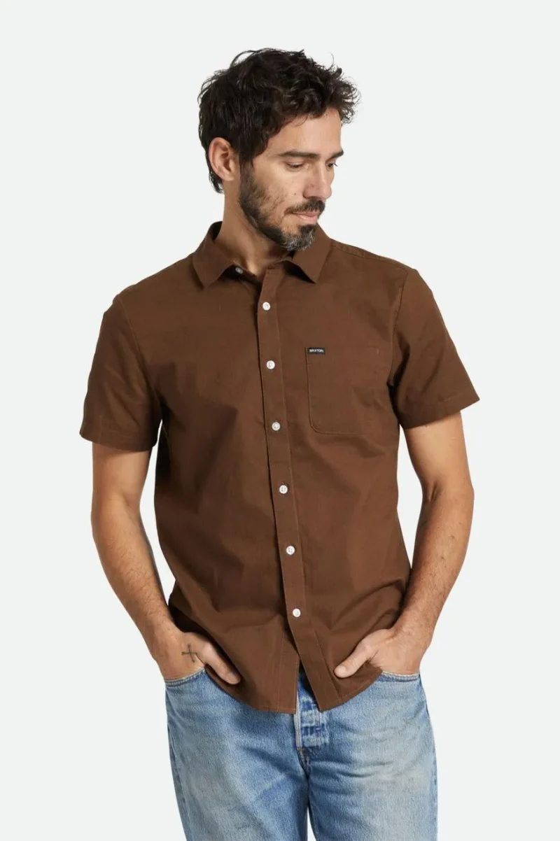 charter textured weave short sleeve shirt dark earth