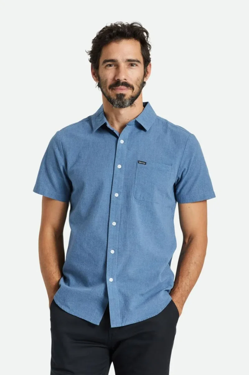 charter textured woven shirt heather blue