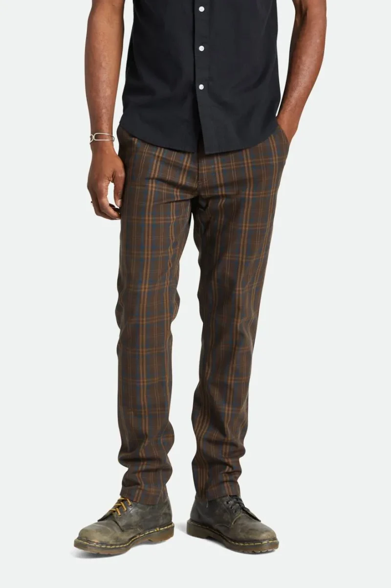 chino regular fit pants brown blue plaid