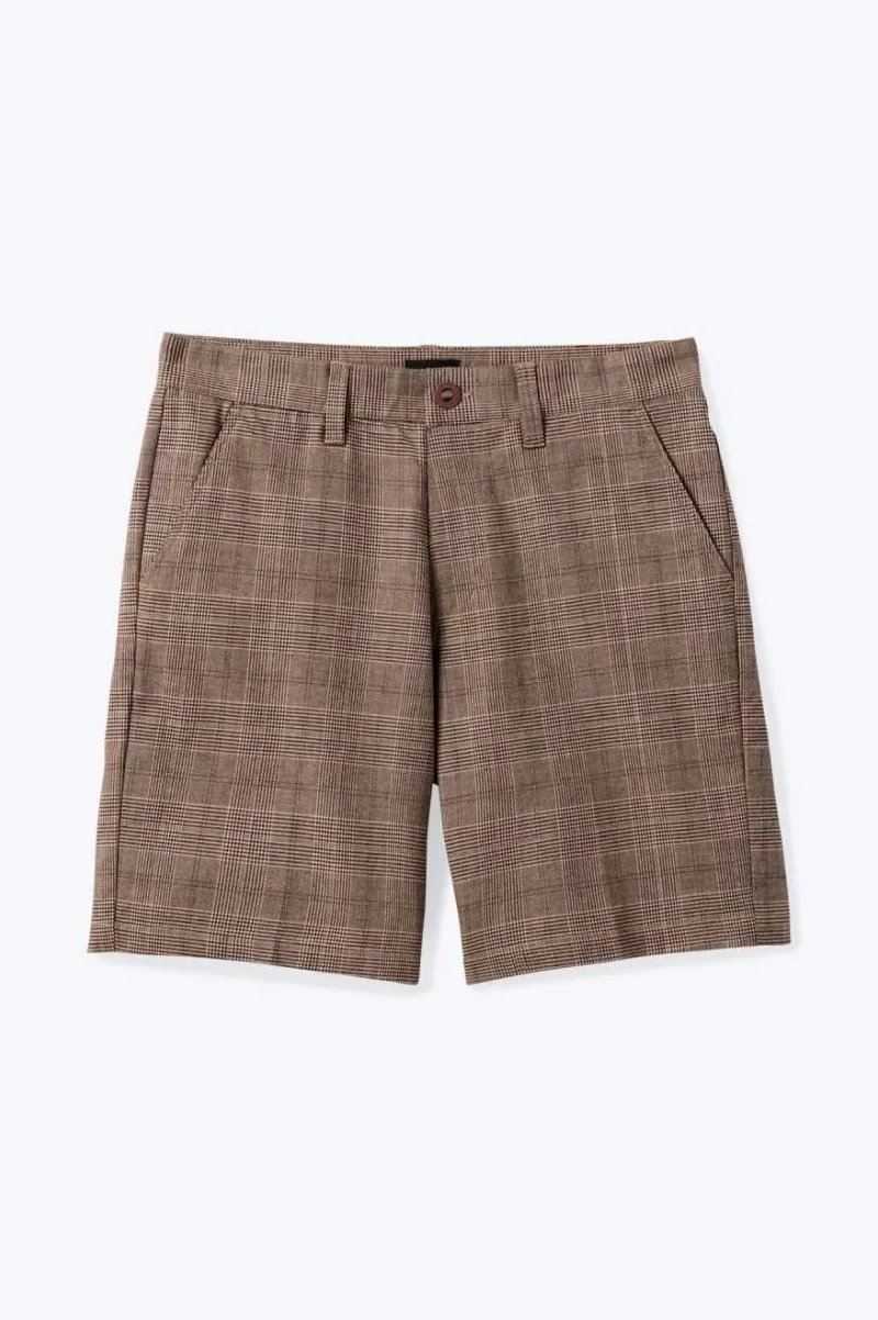 chino shorts 9 brown cream houndstooth