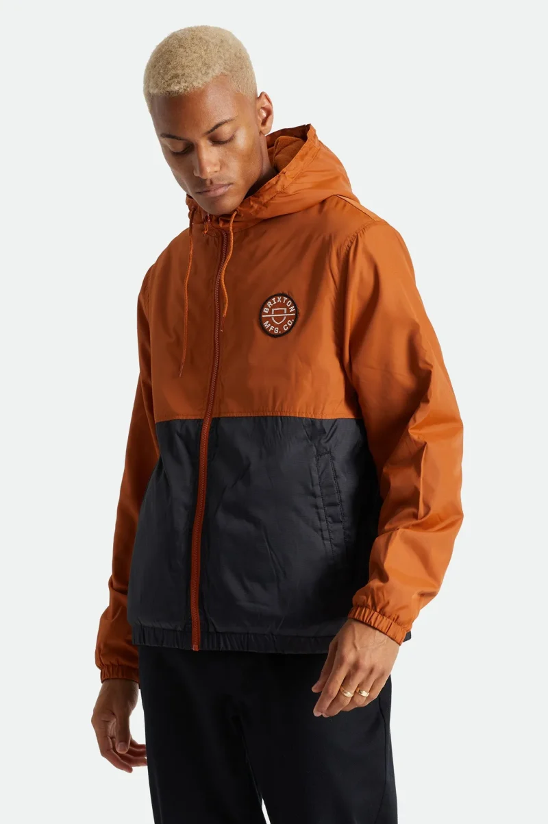 claxton crest hooded jacket caramel black