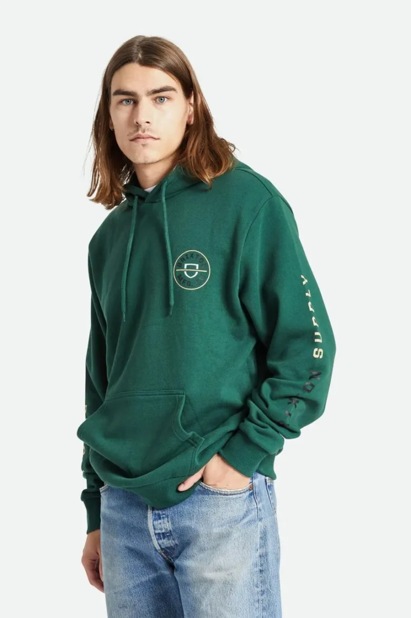 crest fleece hoodie pine needle sand black