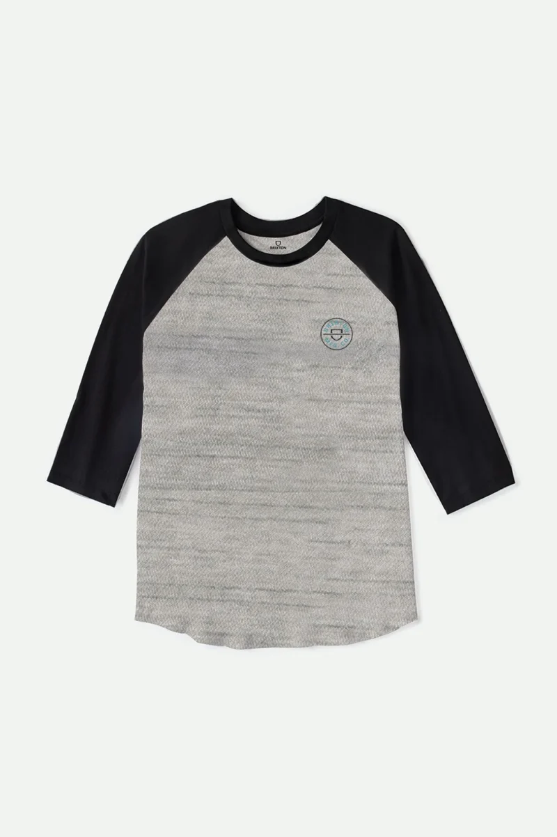 crest heather grey black raglan knit sweater