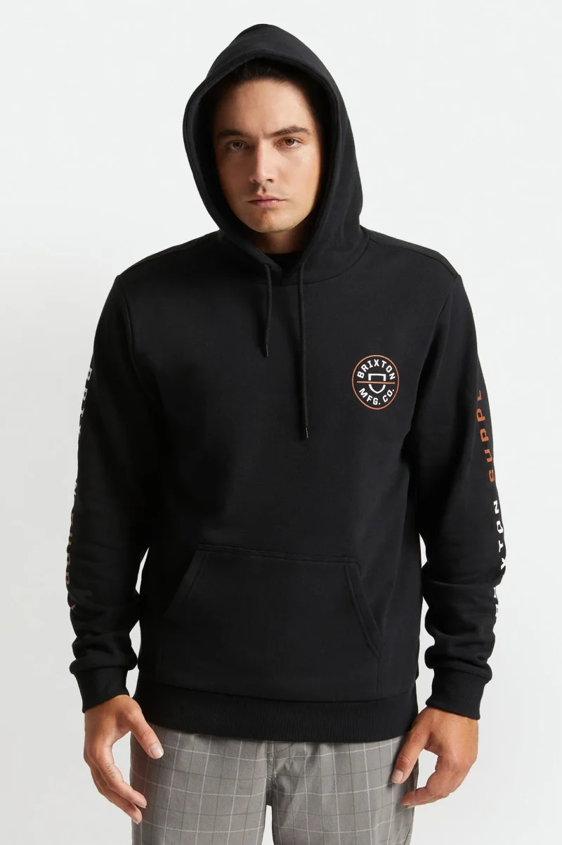 crest hoodie black caramel white