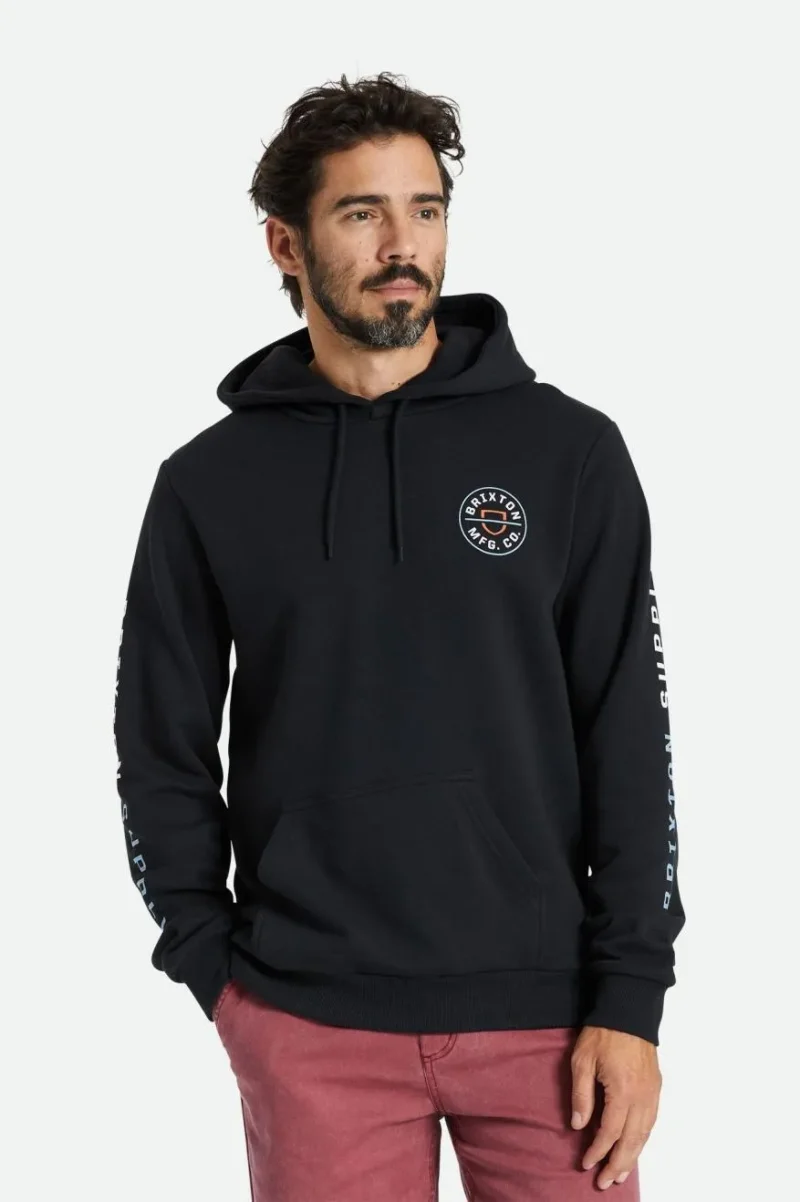 crest hoodie black dusty blue burnt red