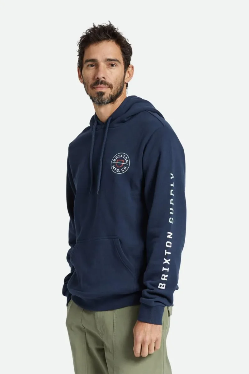 crest hoodie navy white grey