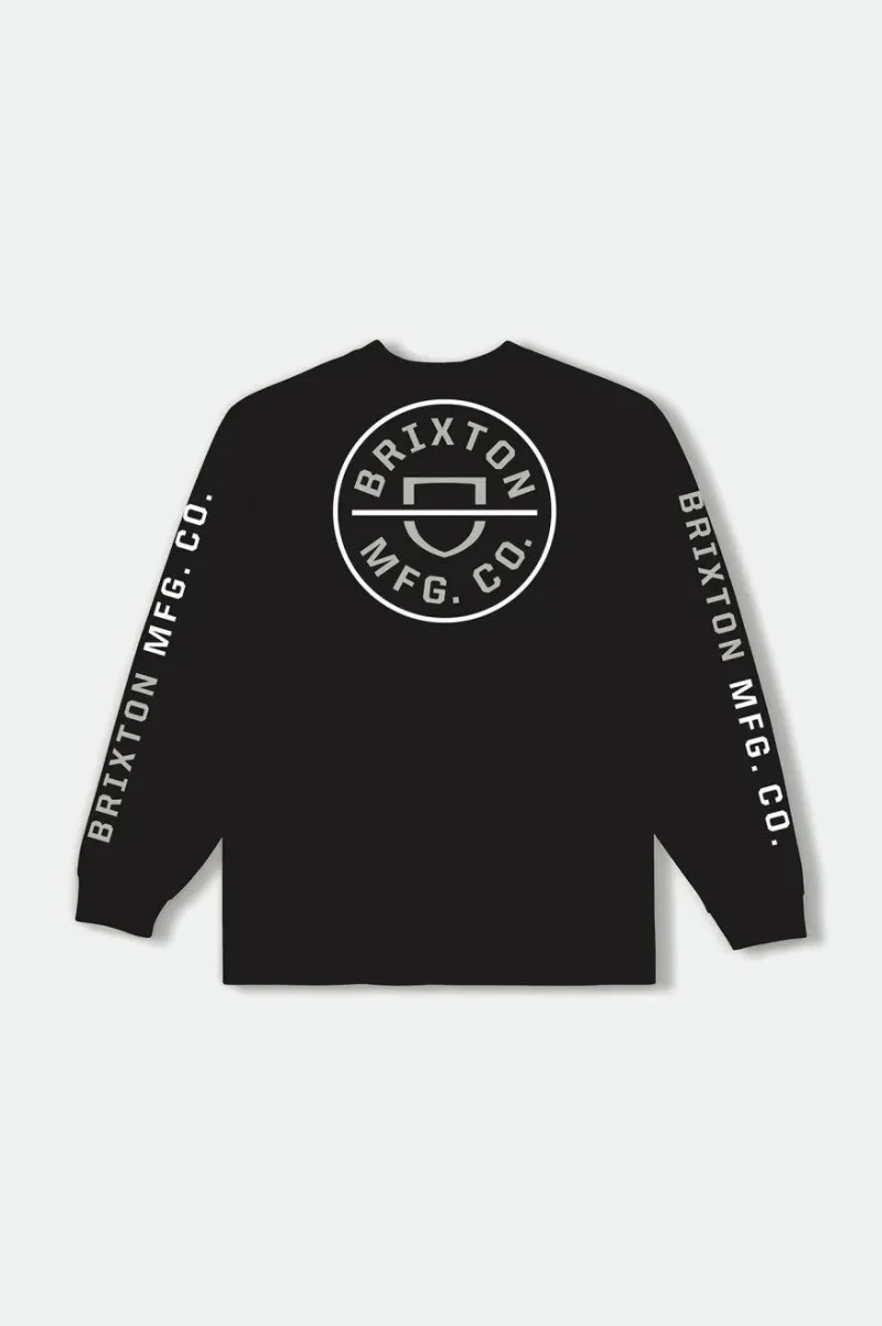 crest long sleeve tee black grey white