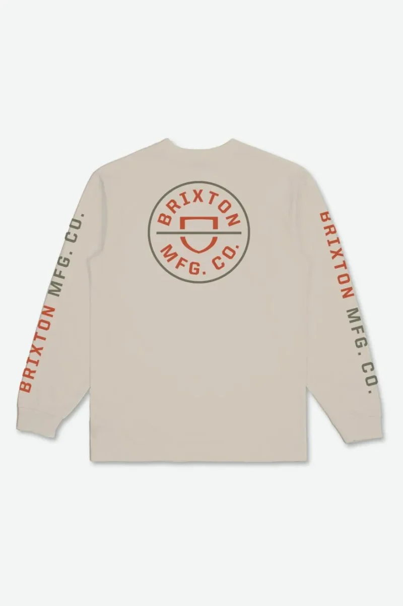 crest long sleeve tee cream burnt red olive surplus