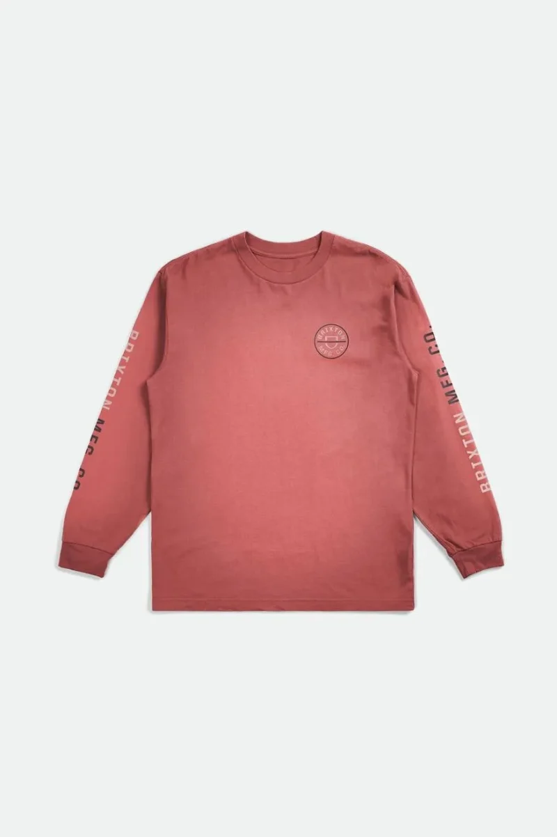 crest long sleeve tee dusty cedar coral pink black