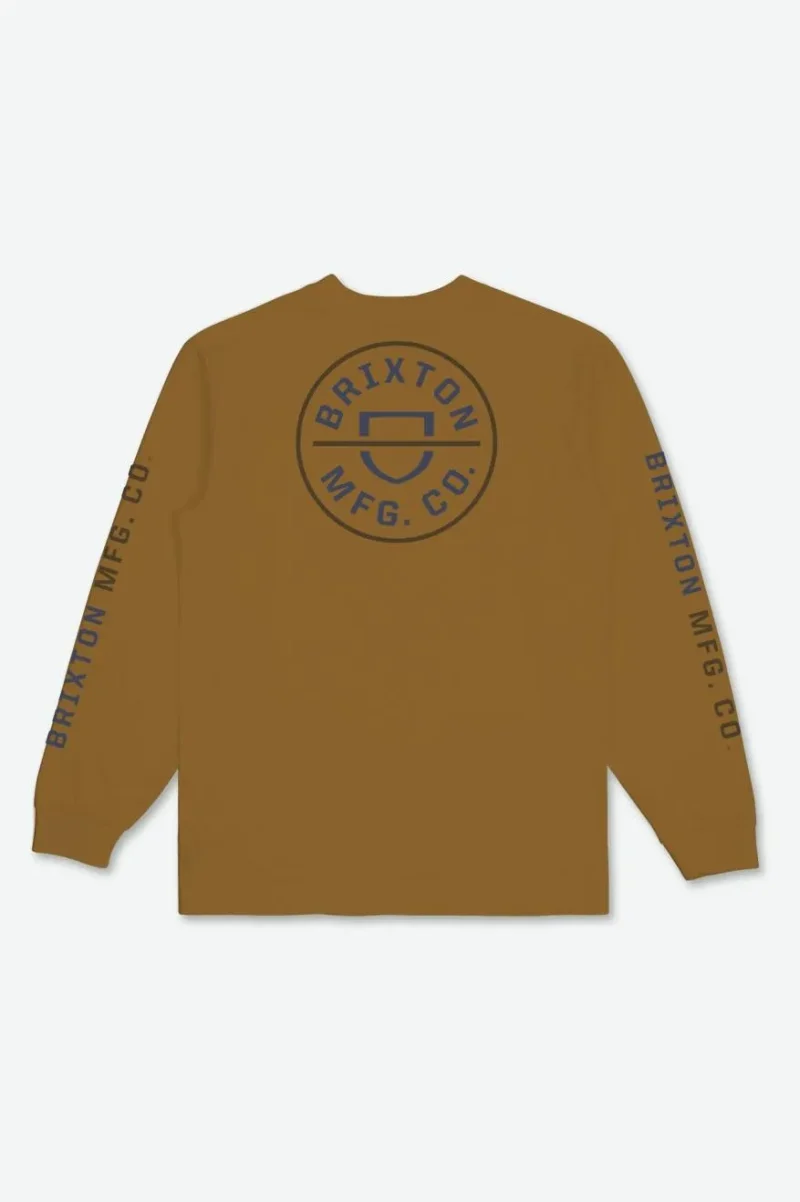 crest long sleeve tee golden brown washed navy desert palm