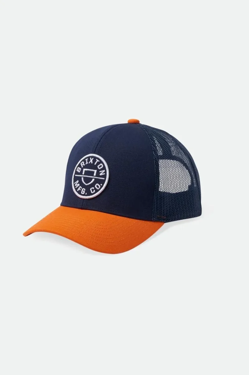 crest netplus trucker hat navy orange paradise