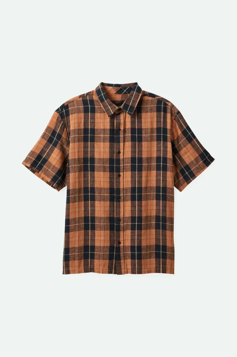 cru linen blend s s relaxed shirt black rust orange