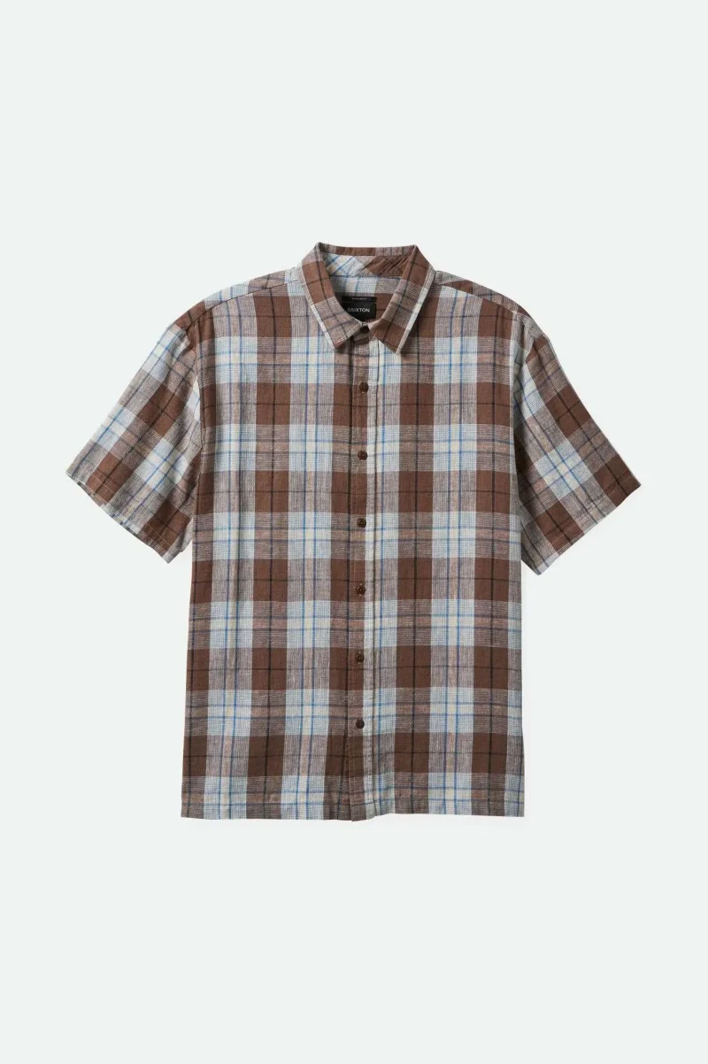 cru linen blend summer shirt pinecone brown coronet blue